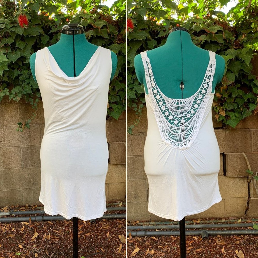 POL Mini Dress S White Crochet Lace Open Back Backless